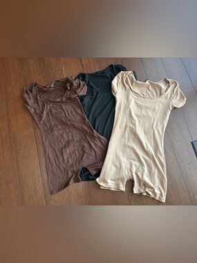 3-Pack Seamless Scoop Neck Bodysuits - Black, Brown, Beige